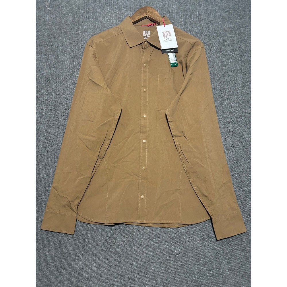 Topo designs global shirt button up shirt snap tan size large outdoors hiking